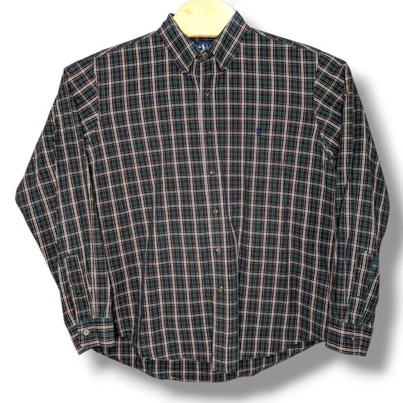 Ralph Lauren Dress Shirt Mens XL Green Multicolor Plaid 100% Cotton Custom Fit - Picture 1 of 5